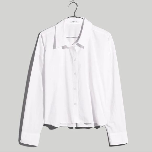 Madewell NWT Signature Poplin Hartfield Crop Shirt Cotton Size Large in Eyelet - Picture 5 of 8